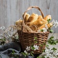 Polish Easter cakes. Paws of a stork in a wicker basket. Polish dish is prepared for Easter Royalty Free Stock Photo