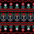 Polish ethnic seamless embroidery pattern with flowers and hearts inspired