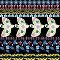 Polish ethnic seamless embroidery pattern with flowers and hearts inspired