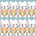 Polish ethnic seamless embroidery pattern with flowers and hearts inspired