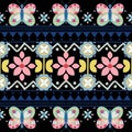 Polish ethnic seamless embroidery pattern with flowers and hearts inspired