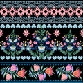 Polish ethnic seamless embroidery pattern with flowers and hearts inspired