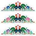 Polish floral embroidery pattern with roosters