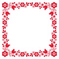 Polish floral folk art square frame vector design, perfect for greeting card or wedding invitation