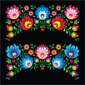 Polish floral folk embroidery patterns for card on black - Wzory Lowickie