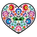 Polish folk art art heart embroidery with flowers - wzory lowickiee Royalty Free Stock Photo