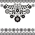 Polish folk art vector design with flowers inspired by traditional highlanders embroidery Lachy Sadeckie - greeting card in black