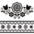Polish folk art vector design elements black and white collection with flowers and hearts - perfect for greeting card or wedding i Royalty Free Stock Photo