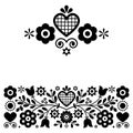 Retro Polish floral folk art vector black and white design elements inspired by old highlanders embroidery Lachy Sadeckie from Now