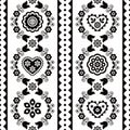 Polish ethnic vector seamless embroidery pattern, folk art embroidery Lachy Sadeckie - textile or fabric print in black and white