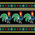 Polish folk art pattern with roosters on black - Wzory lowickie, Wycinanka Royalty Free Stock Photo