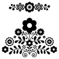 Polish folk art vector design elements in black and white inspired by floral embroidery Lachy Sadeckie from Nowy Sacz in Poland Royalty Free Stock Photo
