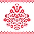 Polish folk art vector design with flowers inspired by traditional highlanders embroidery Lachy Sadeckie - greeting card or weddin