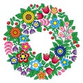 Polish folk art vector floral wreath design - Zalipie decorative pattern with flowers and leaves Royalty Free Stock Photo