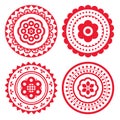 Polish folk art vector mandala design set with flowers, round traditional patterns  - perfect for greeting card or wedding invitat Royalty Free Stock Photo