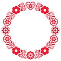 Polish folk art vector round frame design with flowers and heart inspired by traditional highlanders embroidery Lachy Sadeckie