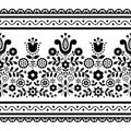 Polish folk art vector seamless black pattern with flowers inspired by traditional highlanders embroidery Lachy Sadeckie - textile