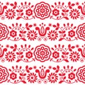 Polish folk art vector seamless embroidery pattern with flowers and hearts inspired by embroidery designs Lachy Sadeckie - textile Royalty Free Stock Photo