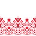 Polish folk art vector seamless textile pattern or greeting card with flowers inspired by traditional highlanders embroidery Lachy