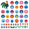 Polish folk art Wycinanki Lowickie vector design elements - flower, rooster, leaves. Perfect for textile patterns or greeting card Royalty Free Stock Photo