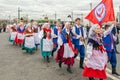 Polish folk dance ensemble GAIK are passing to the point of the performance.