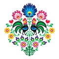 Polish folk embroidery with roosters - floral pattern Wzory Lowickie Wycinanka Royalty Free Stock Photo