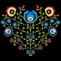 Polish folk floral pattern in heart shape on black background Royalty Free Stock Photo