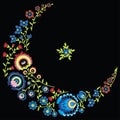 Polish folk floral pattern in moon and star shape on black background Royalty Free Stock Photo