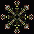 Polish folk inspired pattern in color on black background