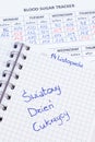 Polish inscription world diabetes day in notebook, results of measurement of sugar