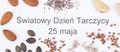 Polish inscription World Thyroid Day 25 May and best ingredients for healthy thyroid. White background