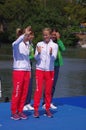 Polish Magdalena Fularczyk-Kozlowska and Natalia Madaj with Olympic gold medals