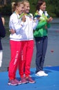 Polish Magdalena Fularczyk-Kozlowska and Natalia Madaj with Olympic gold medals