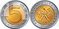 Polish Money five zloty coin