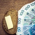 Polish money on kitchen table, coast of living Royalty Free Stock Photo