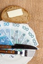 Polish money on kitchen table, coast of living Royalty Free Stock Photo