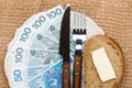 Polish money on kitchen table, coast of living Royalty Free Stock Photo