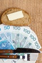 Polish money on kitchen table, coast of living Royalty Free Stock Photo