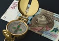 Polish money, 500 zloty Banknotes and compass / business direction concept Royalty Free Stock Photo