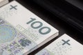 Polish paper banknotes stacked on the table, ready to start the transaction