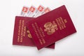 Polish passport and ID card on a white table. Personal documents from a European country Royalty Free Stock Photo