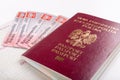 Polish passport and ID card on a white table. Personal documents from a European country