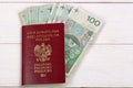 Polish passport with Polish currency Royalty Free Stock Photo