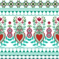 Horizontal seamless background polish pattern folk heart valentine pattern