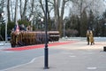 Polish Prime Minister Mateusz Morawiecki welcomes German Chancellor Angela Merkel before their meeting in Warsaw Royalty Free Stock Photo