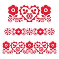 Polish retro floral folk art vector long patterns and design elements inspired by traditional embroidery, greeting card decor Royalty Free Stock Photo