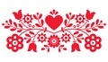 Polish retro folk art vector design with flowers and hearts perfect for Valentine`s Day greeting card or wedding invitation Royalty Free Stock Photo