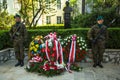 Polish soldiers at ceremony of laying flowers to monument to Hugo Kollataj