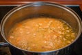 Polish split pea soup in pot knows in Poland as grochowka wojskowa. Royalty Free Stock Photo