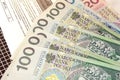 Polish tax form (PIT-11) and Polish money Royalty Free Stock Photo